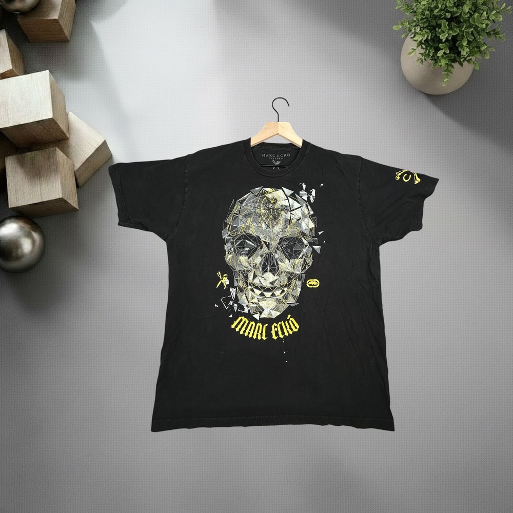 Marc‎ Ecko Cut & Sew Skull Graphic T-Shirt Black XL Y2K Skater Streetwear